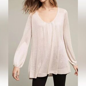 NWT Angel of the North Metallic V-Neck Tunic Sweater Medium Gold Anthropologie